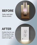 Comparison of bulky night light blocking outlet and Three Pack Decor Night Light Wall Plate for Standard Outlets with LED light
