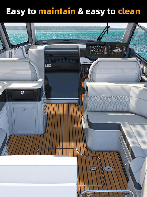 EVA Foam Boat Flooring Decking Faux Teak in motorboat interior brown with black lines non-slip durable 94.5 by 15.7 inches