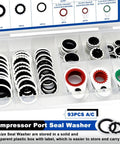 93 Piece AC Compressor Seal Washers Kit Nine Sizes For Your AC System Port Gaskets And O Rings Replacement Universal Automotive Self Centered Bonded Washers Fits 8mm To 17mm displayed in plastic case