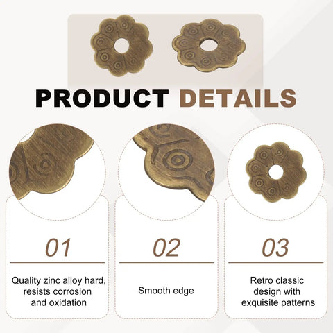 10 Pack Vintage Flower Brass Cabinet Backplates For Doors, Drawers, Cupboards, And Closets, 1 Inch Decorative Gasket Washers