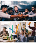 Group enjoying drinks and celebration using Heavy Duty Zinc Alloy Screw In Bottle Opener 4 Piece Set Matte Black for parties.