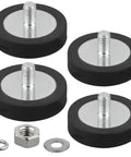 Neodymium magnets with rubber coating and M6 threaded studs, 4-pack; includes nuts and washers, front view
