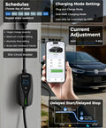 Heavy Duty 40A Level 2 Electric Vehicle Charger With Smart App Tracking For Tesla All Car Brands, showcasing smart features on display.