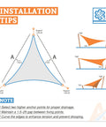 Installation tips for Equilateral Triangle Shade Sail 6 Ft By 6 Ft By 6 Ft Outdoor Sun Blocking Canopy with support diagram.