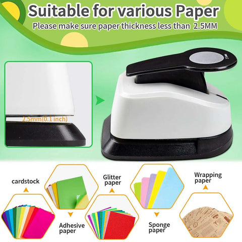 1.37 Inch Circle Punch For Paper Crafts And Scrapbooking, showing suitable paper types and paper thickness guides.