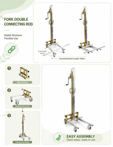Heavy Duty Portable Fork Lift Manual Stacker With Winch Handles Up To 80kg for moving equipment with easy assembly.
