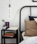 3 Pack Modern Pendant Lights For Kitchen Island With Glittering Crystal Bubbles, 6500K Daylight Brushed Nickel Hanging Fixtures above bedside table.