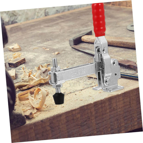 Front view of one 2 Pack Heavy Duty Iron Toggle Clamps With Rubber Tips Quick Release Welding Fixed Clamp in workshop