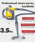 No Sweat Handheld Steam Cleaner Pumping Hot Vapor To Blast Bed Bugs Clean Car Interiors And Scrub Tile Grout Like A Champ With Zero Hassle And Major Guaranteed Results, 3.5 lbs, 9" height, with flexible hose.