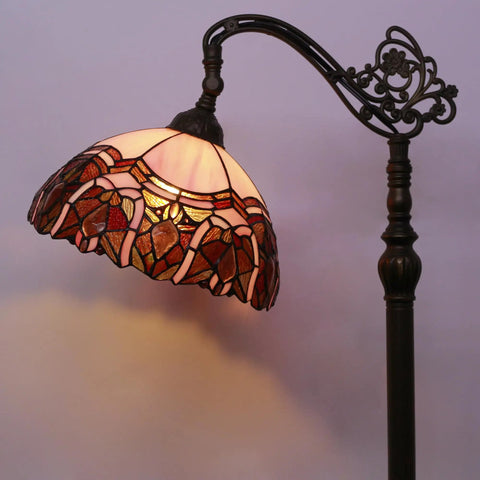 Tiffany Style Floor Lamp With Stained Glass Shade Adjustable Arched Gooseneck 66 Inch Tall Bronze Base Antique Reading Light