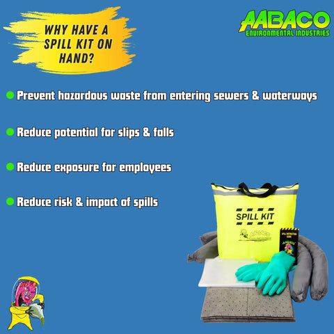 Universal 5 Gallon Oil Spill Kit With Absorbent Pads Socks Gloves And Disposal Bags In Bright Yellow Duffle Bag for industrial cleanup
