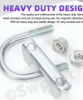 Beefy 2 Piece Exhaust U Clamp Kit 2 Inch 50mm Universal Heavy Duty Muffler U Bolt Clamps For Tip Pipes Connection Galvanized Steel