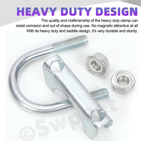 Beefy 2 Piece Exhaust U Clamp Kit 2 Inch 50mm Universal Heavy Duty Muffler U Bolt Clamps For Tip Pipes Connection Galvanized Steel
