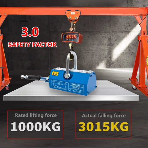 Badass Heavy Duty Magnet Lifter For Steel Sheets And Metal Scrap with 1000KG lifting force shown on a gray background.