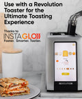 Revolution Toastie Press Fits Any Toaster for grilled cheese, quesadillas, and paninis next to Revolution Toaster.