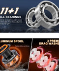 11+1 ball bearings and aluminum spool with 3 premium drag washers for 3 Piece Surf Fishing Rod And Reel Combo With Medium Heavy Travel Spinning Rod 5000 Size Reel Baitfeeder 9 Foot Orange Catapult Style Long Casts For Beach And Surf Anglers.