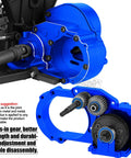 Close-up of Magnum 272R Drop In Transmission Upgrade Bundle for 1/10 Scale RC cars, navy blue gearbox and internal gears.