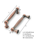 Rock Solid Brushed Antique Copper Cabinet Pulls Two Pack Three Inch Center To Center Vintage Drawer Handles For Kitchen Cupboards and Dressers, dimensions labeled.