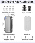 Outdoor IP67 Waterproof Junction Box With Mounting Plate And Clear Hinged Cover dimensions and accessories