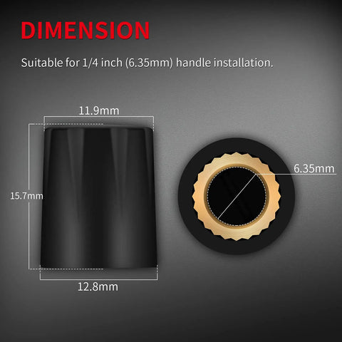 10 Pack Guitar Pedal Knobs Pro Grade 1/4 Inch Shaft With Set Screw ABS Plastic Davies 1900h Clone Style dimension diagram