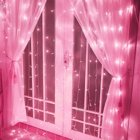 Pink Curtain Lights With 8 Modes LED String Lights for bedroom decor window and wall party vibe garden ambience ideal for teen girls
