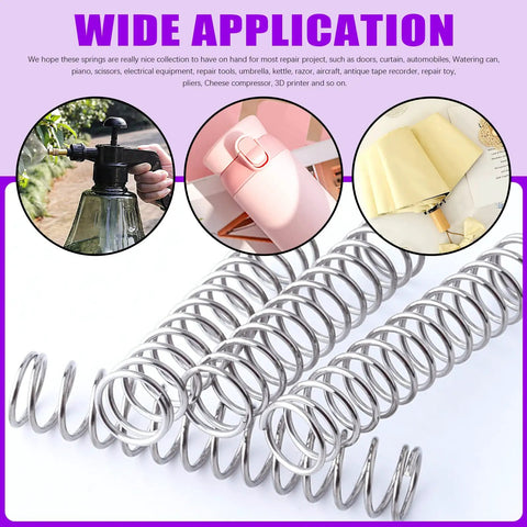240 Piece Stainless Steel Compression Springs Kit In 15 Sizes For Home And Workshop Repairs shown with wide application examples