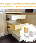 Built Tough Two Pack Drawer Slide Sockets And Track Back Plates, C Shape Mount For One Inch Cabinet And RV Drawer Rails, Durable Nylon Brackets With Six Screws installed in a kitchen drawer.