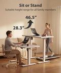 Cubiker 40X24 Electric Standing Desk Adjustable Sit Stand Home Office Table with users both sitting and standing.