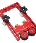 Pro Grade One Way Bearing Roller Featherboards For Table Saw Router Table And Band Saw Jig Guide Accessories, shown with spring-loaded rollers in red aluminum frame.