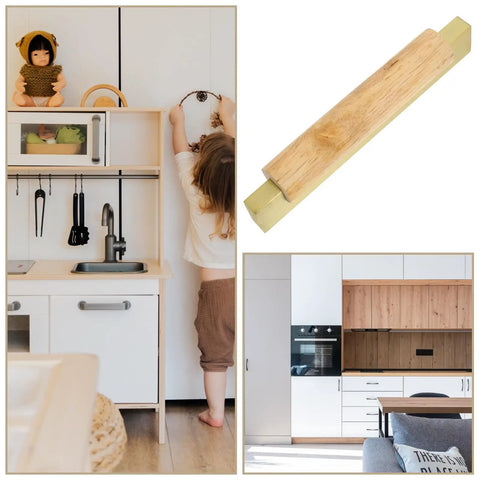 Sleek Dope Solid Wood Cabinet Pull Handle Set For Cabinets, 96mm Gold Wood Bar Pull in modern kitchen setup with cabinetry