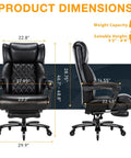Heavy Duty 500 Lb Capacity Big and Tall Office Chair With Foot Rest Ergonomic High Back Recline, Extra Wide Seat, dimension guide