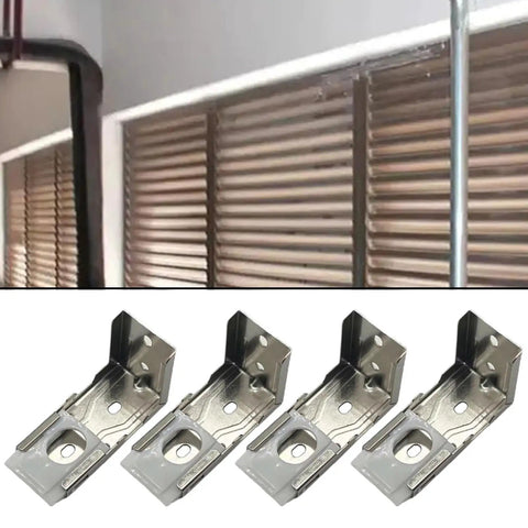 Heavy Duty L Shaped Metal Mounting Brackets For Shutters And Rolling Curtains Rock Solid Cold Rolled Steel Hardware Kit 4 Piece Set installed with window blinds.