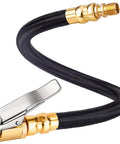 12 Inch Tire Inflator Extension Hose With Clip On Air Chuck Adapter for quick inflation, shown coiled with brass connectors.