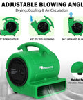 Green unit of One Quarter HP Air Mover With 1000 CFM Two Speeds Drying And Cooling Fan For Carpets Floors And More Copper Motor Roto Mold Housing