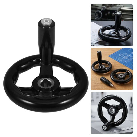 2 Piece Black Hand Wheel Knobs for Milling Machines with smooth rotation, Bakelite and iron construction for easy installation