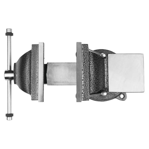Top view of Hammer Tough 8 Inch Bench Vise With Powder Coated Finish, showing swivel base and jaws, suitable for workshop use.
