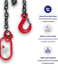 G80 Alloy Lifting Chain Sling For Heavy Lifts 6600 Pound Capacity Six Foot Length Three Eighths Inch Chain Diameter with Red Hook
