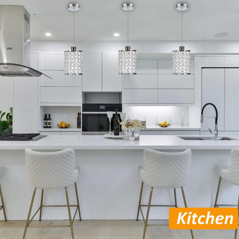 Three Pack Crystal Pendant Lights With Modern Chrome Finish Adjustable Cord Bar Ceiling Fixtures For Kitchen Island Dining Room And Bedroom Elevate Your Space With Lit Vibe