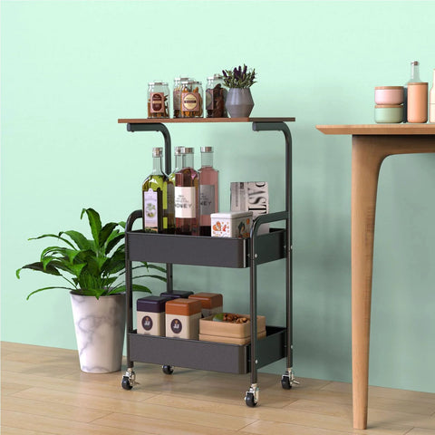 Bar cart with M8x25mm Swivel Casters Set Four Bearings 240kg Capacity PU Wheels for easy mobility next to plant and table.