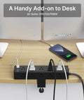 15 Outlet Desk Clamp Power Strip With Widely Spaced Outlets And 6 Ft Flat Plug Surge Protector On Desk Edge