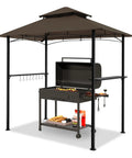 8x5 Ft Outdoor Grill Gazebo With Double Roof Canopy And LED Lights, 2 Side Shelves For Easy BBQ Setup, Patio Pergola Shelter