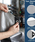 Close-up of Heavy Duty 12x16 Foot Waterproof Poly Tarp With Grommets And Reinforced Edges, showing durable fabric and grommet