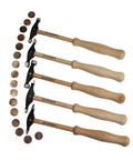 Artisan's Mark Five Piece Hammer Set With Stand Built For Jewelry Makers Planishing Raising And Texture Hammers in a row.