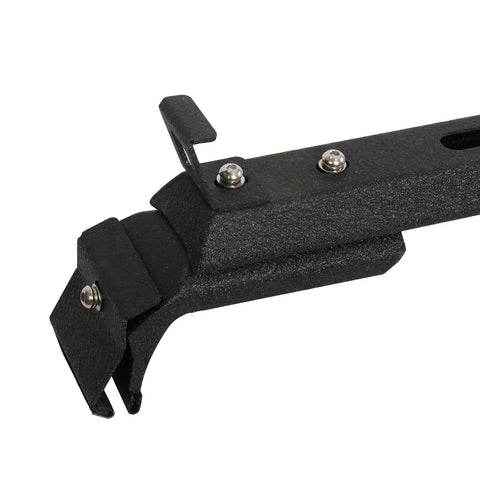 Close-up of Heavy Duty Black Roof Rack Crossbars For Jeep Wrangler JK JL Gladiator JT Hardtops showing sturdy construction and fitment details.