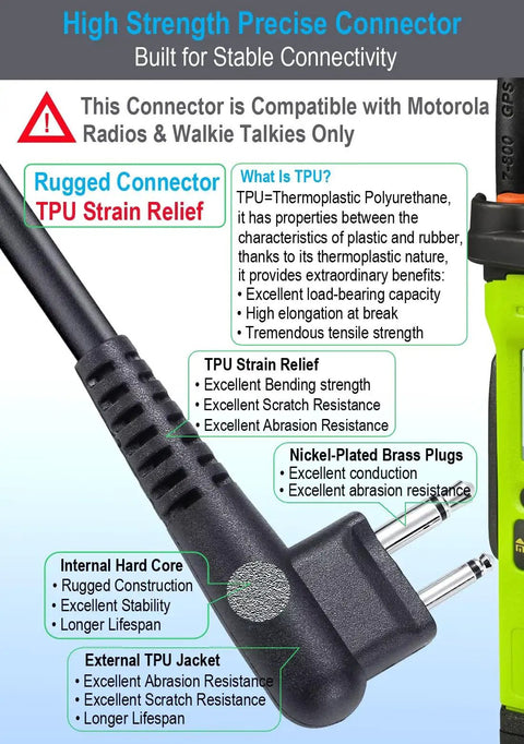 Speaker Microphone For Motorola Radios 2 Pin Microphone 4 Pack Compatible With CP100D CP185 CP200 CP200D showing TPU strain relief features