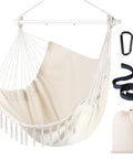 Heavy Duty Hammock Chair With Steel Spreader Bar And Adjustable Straps For Indoor Outdoor Use Up To 500 Lbs Ultra Comfy Cozy Swing Beige