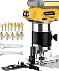 Brushless Cordless Trim Router Smooth Operator 20 V Battery Fit 30000 Rpm Palm Tool 6 Speed with 15 bits and wrenches.