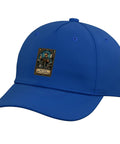 Royal Blue Machinist Vise Gauge Square Baseball Cap, Adjustable Classic Five-Panel Hat with machine design detail.