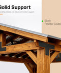 Installed T Post Timber Pergola Bracket Set For 4x4 And 6x6 Lumber Heavy Duty Steel Powder Coated Black Four Pack for gazebos