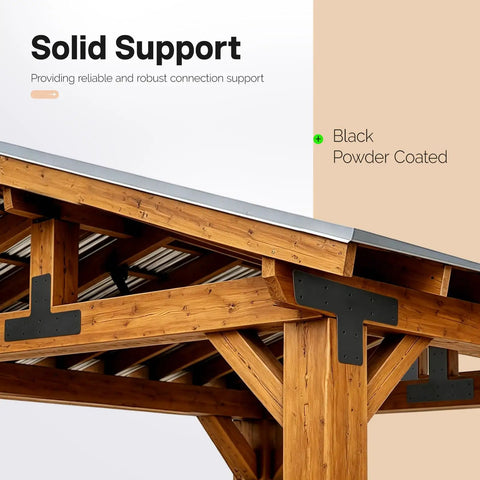 Installed T Post Timber Pergola Bracket Set For 4x4 And 6x6 Lumber Heavy Duty Steel Powder Coated Black Four Pack for gazebos